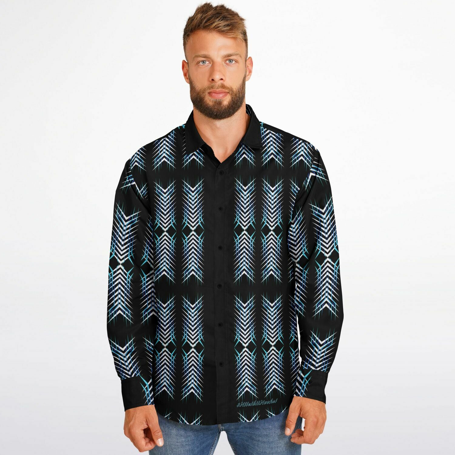 $NiieihiiNookei Long Sleeve Button Down Shirt - AOP