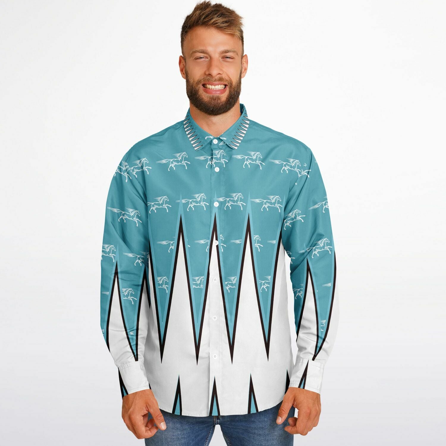 $NiieihiiNookei Long Sleeve Button Down Shirt - AOP