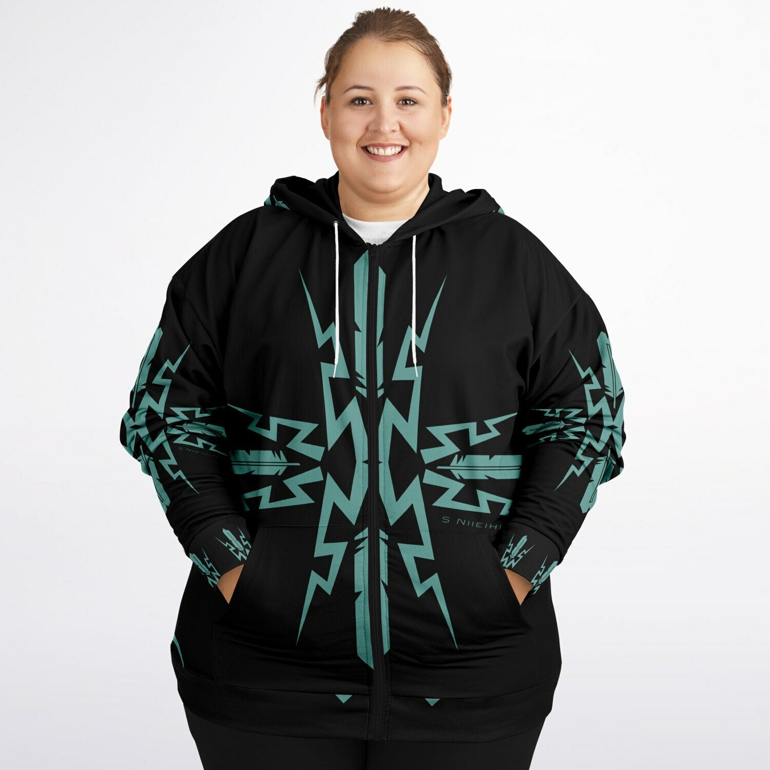 $NiieihiiNookei Plus-size Ziphoodie - AOP