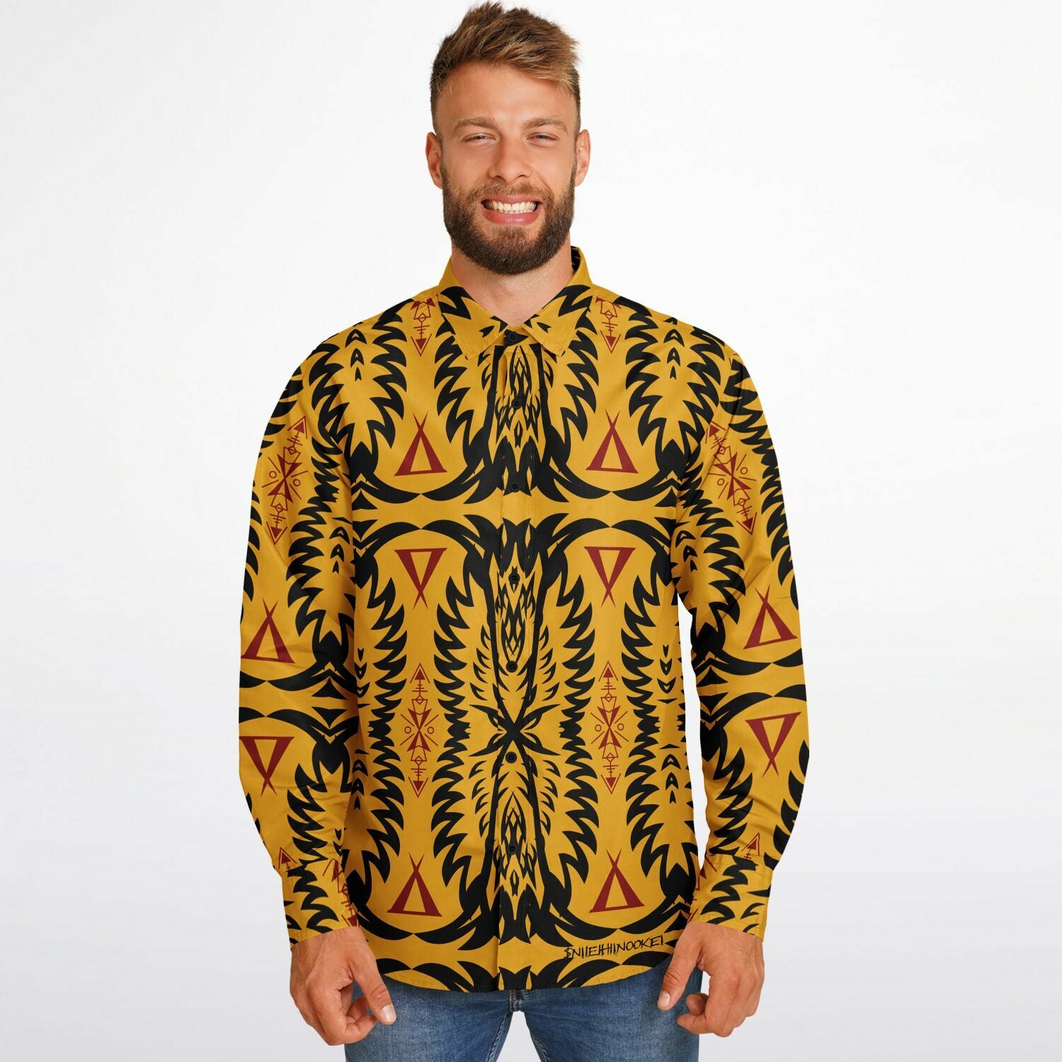 $NiieihiiNookei Long Sleeve Button Down Shirt - AOP
