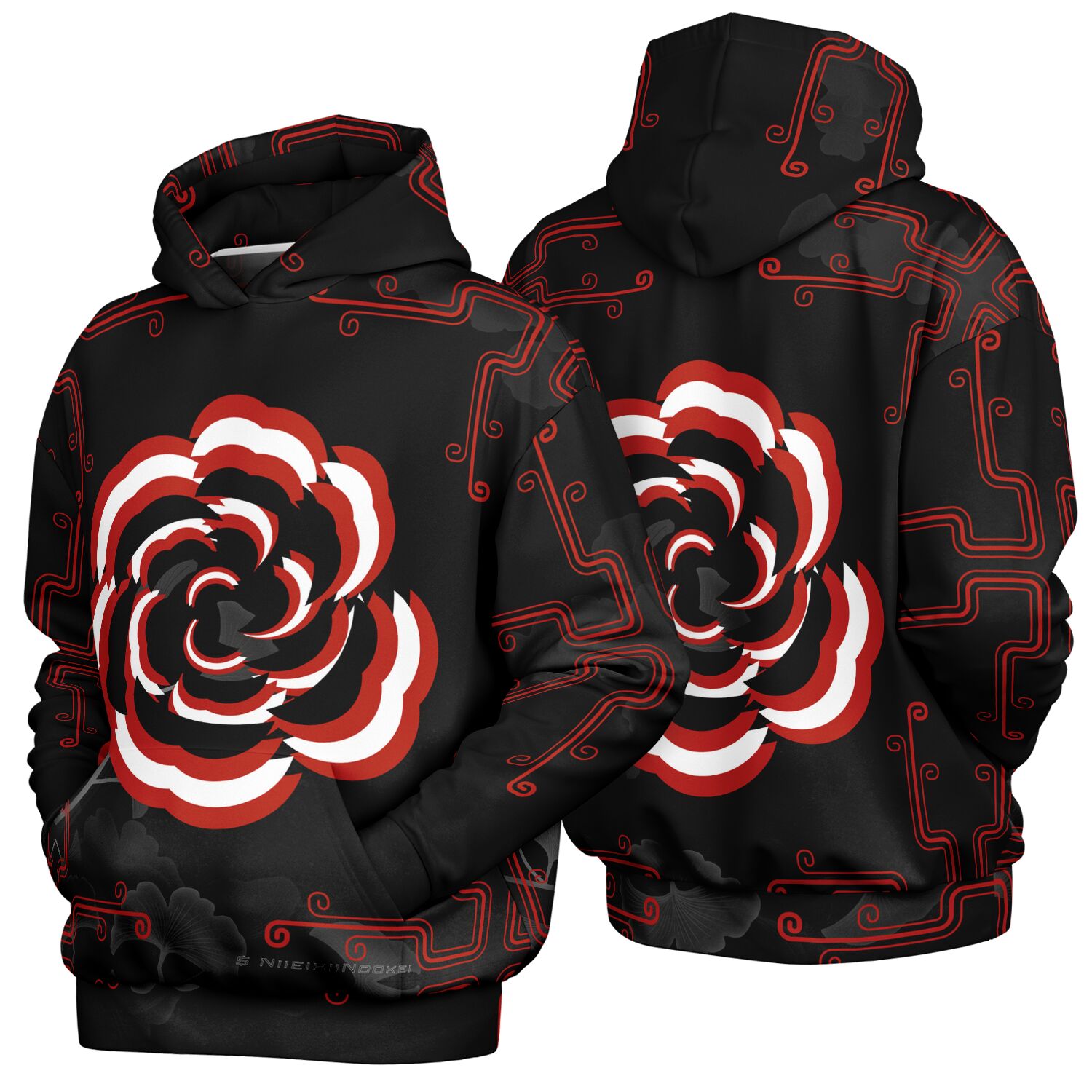 $NiieihiiNookeii Rose Heavyweight Oversized Hoodie - AOP