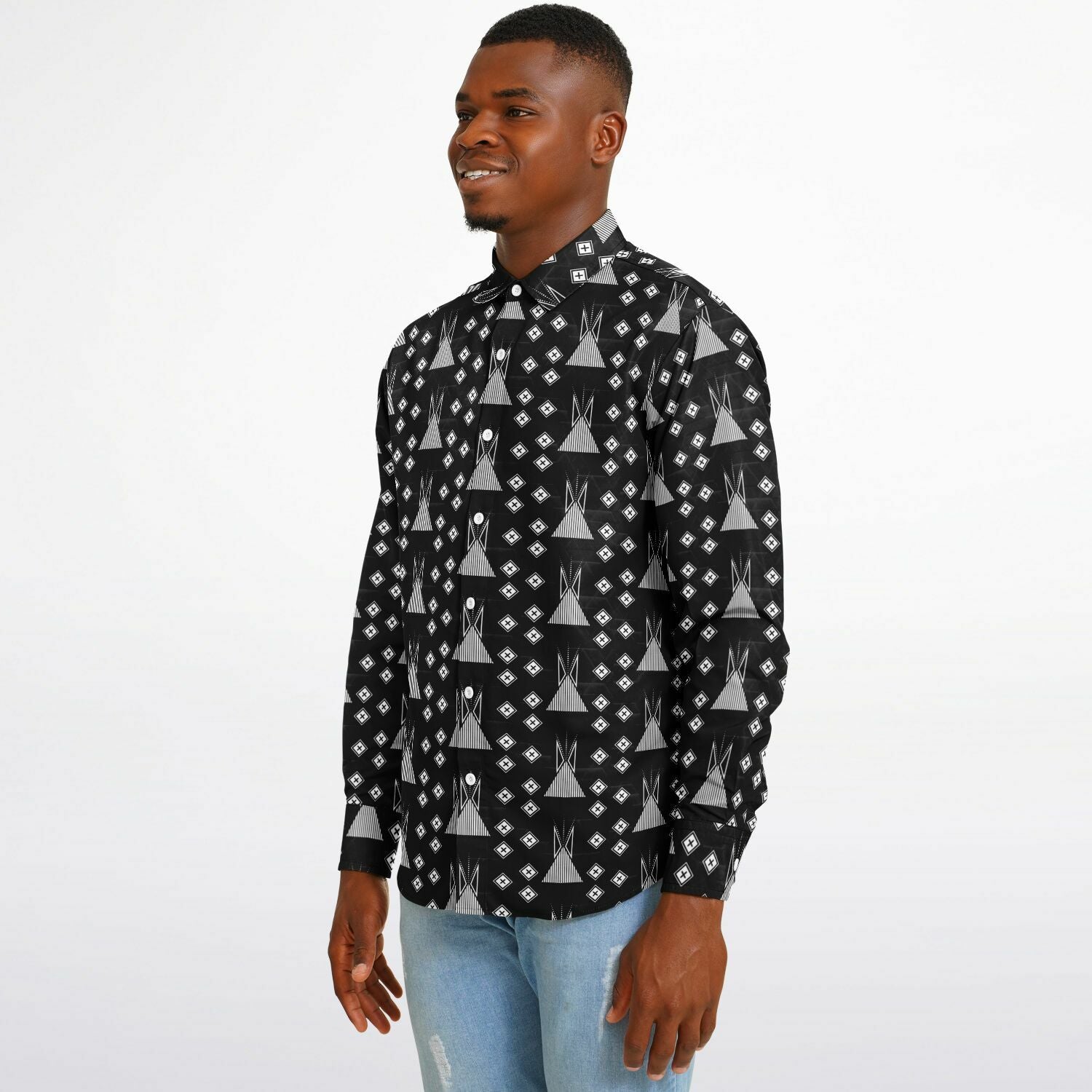 $NiieihiiNookei Long Sleeve Button Down Shirt - AOP