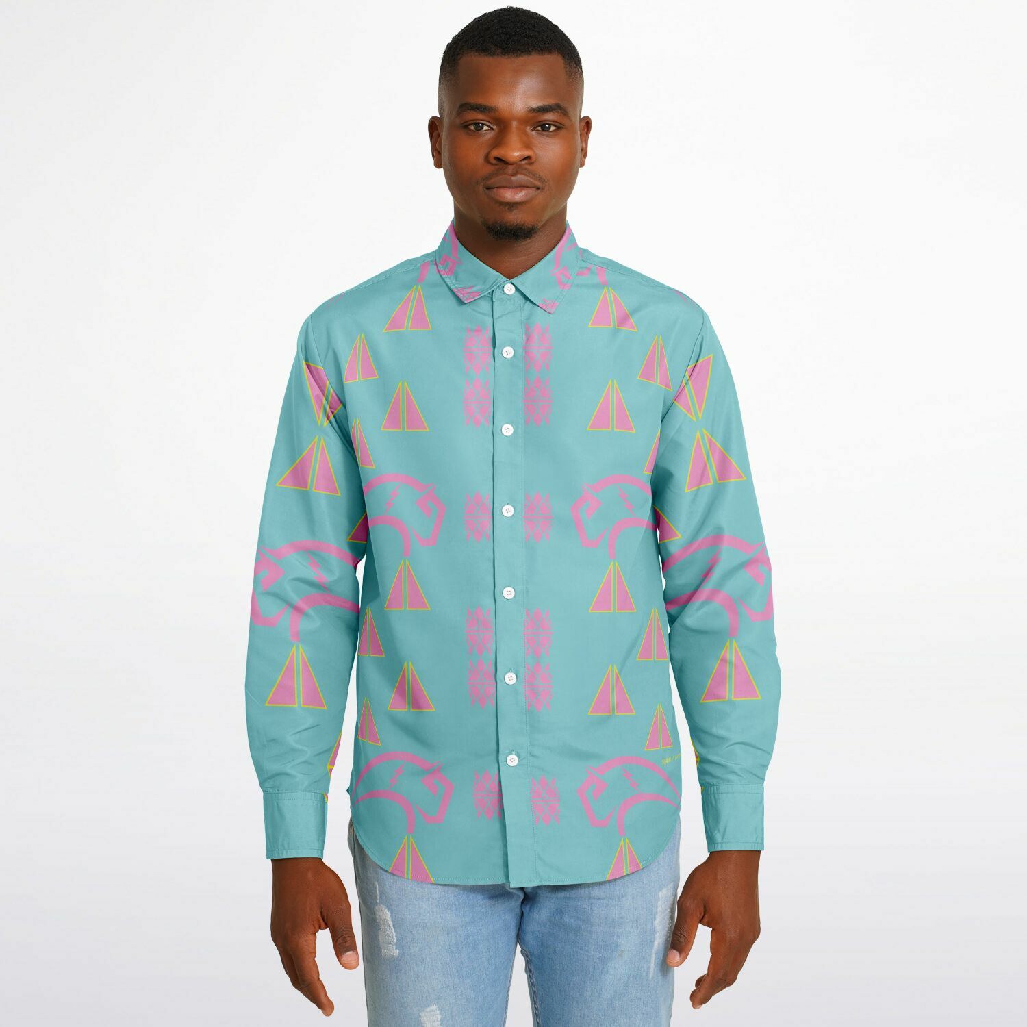 $NiieihiiNookei Long Sleeve Button Down Shirt - AOP