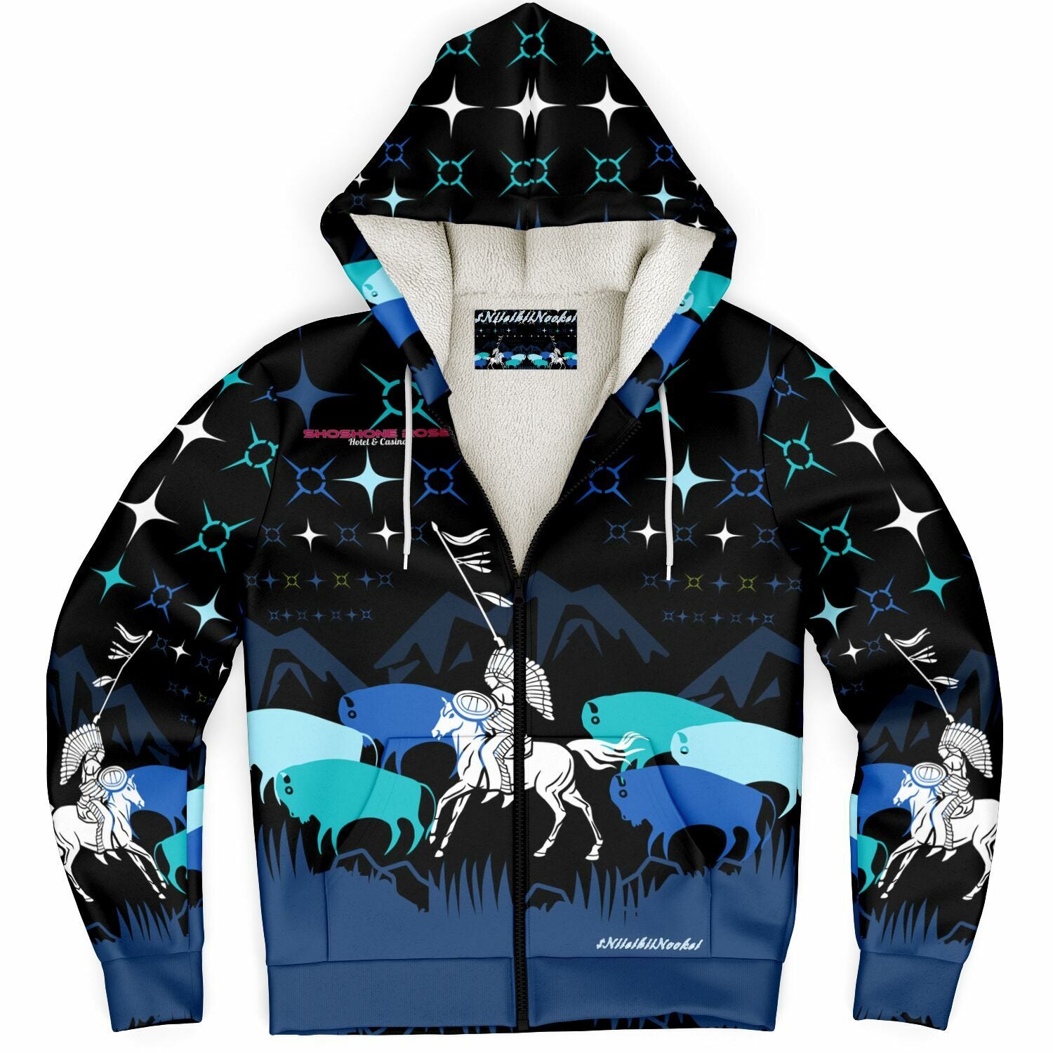 $NiieihiiNookei CUSTOM Shoshone Rose Microfleece Ziphoodie - AOP