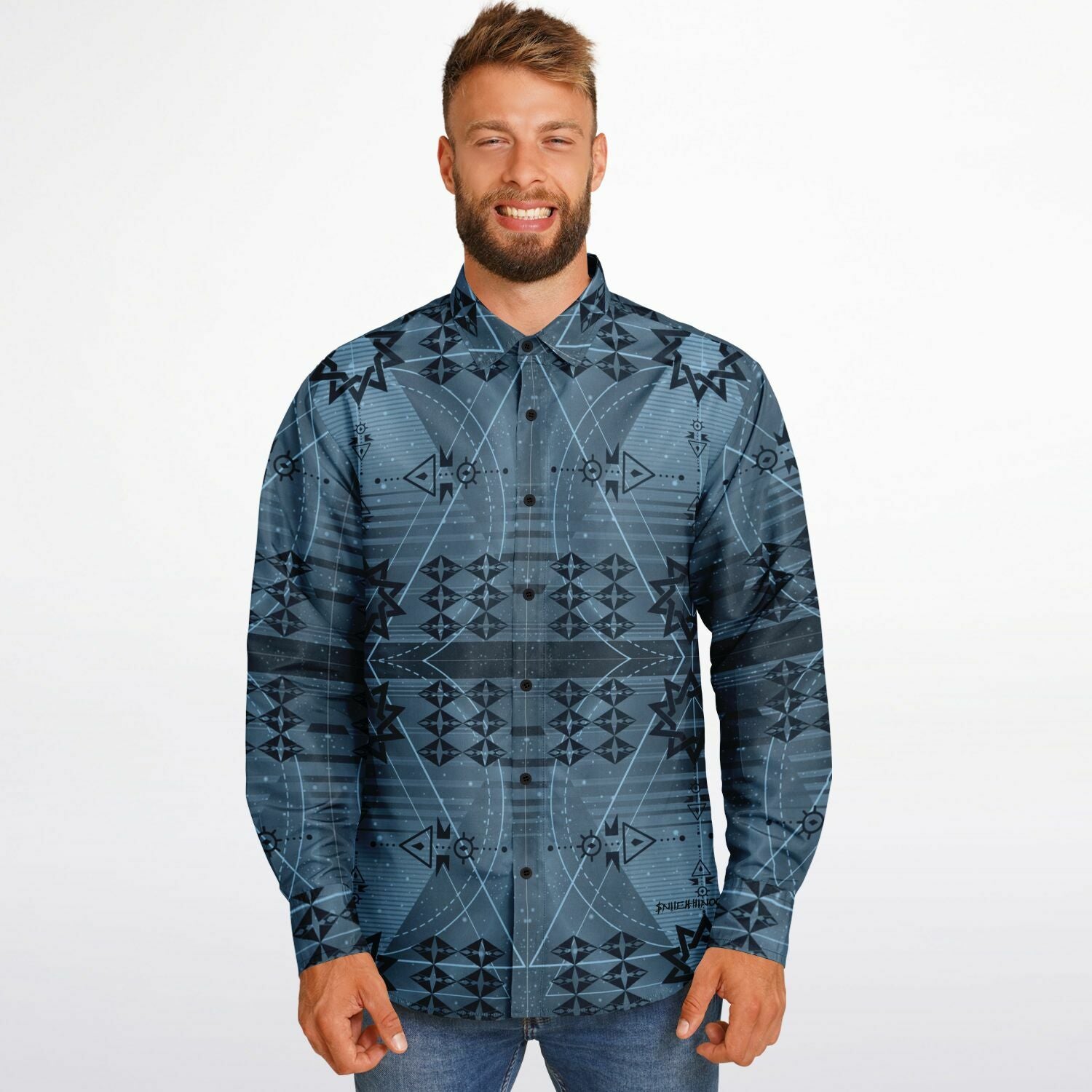 $NiieihiiNookei Long Sleeve Button Down Shirt - AOP