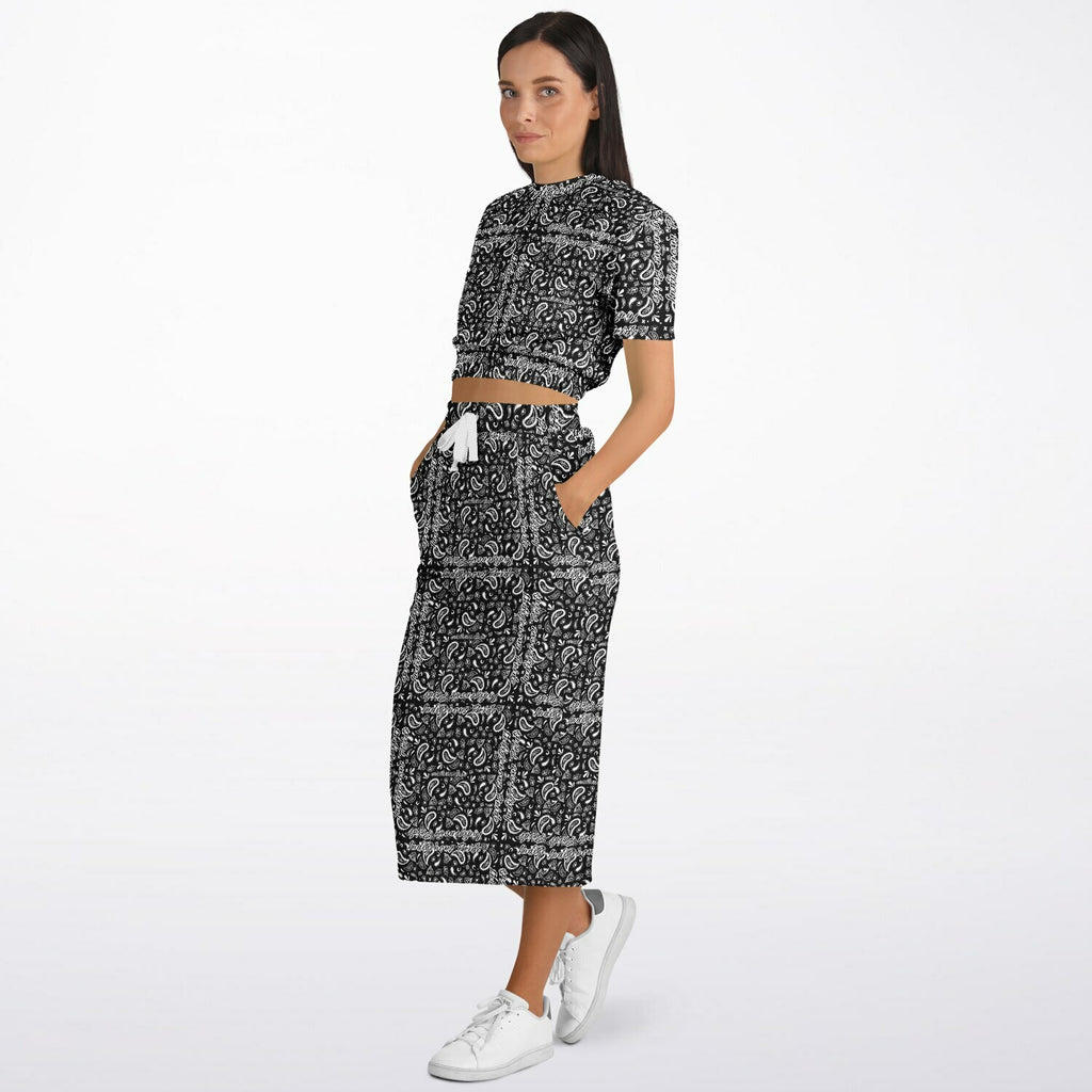 $NiieihiiNookei Athletic Cropped Short Sleeve Sweatshirt and Long Pocket Skirt Set – AOP