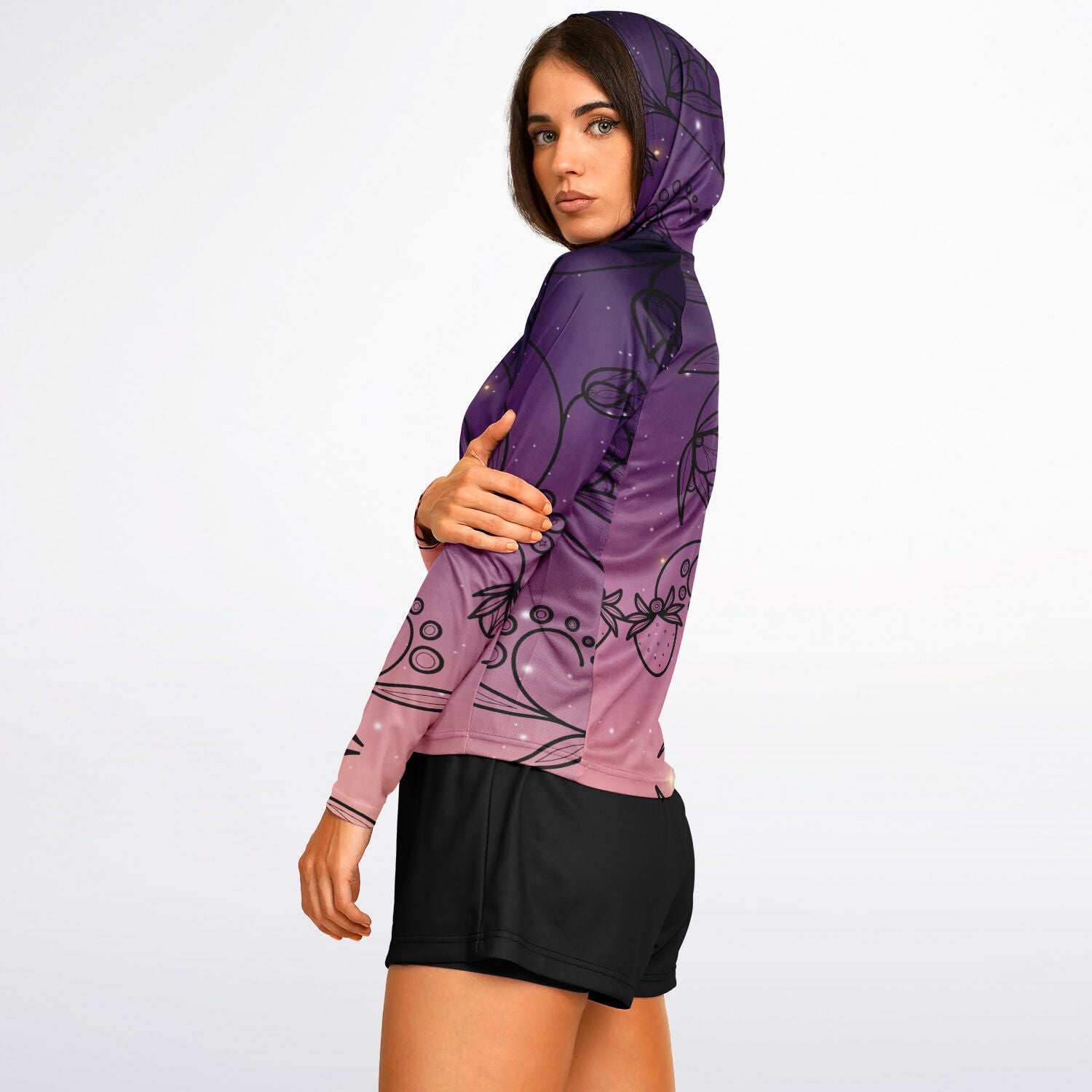 $NiieihiiNookei Floral Sunset Women's Long Sleeve Hooded Performance Shirt - AOP