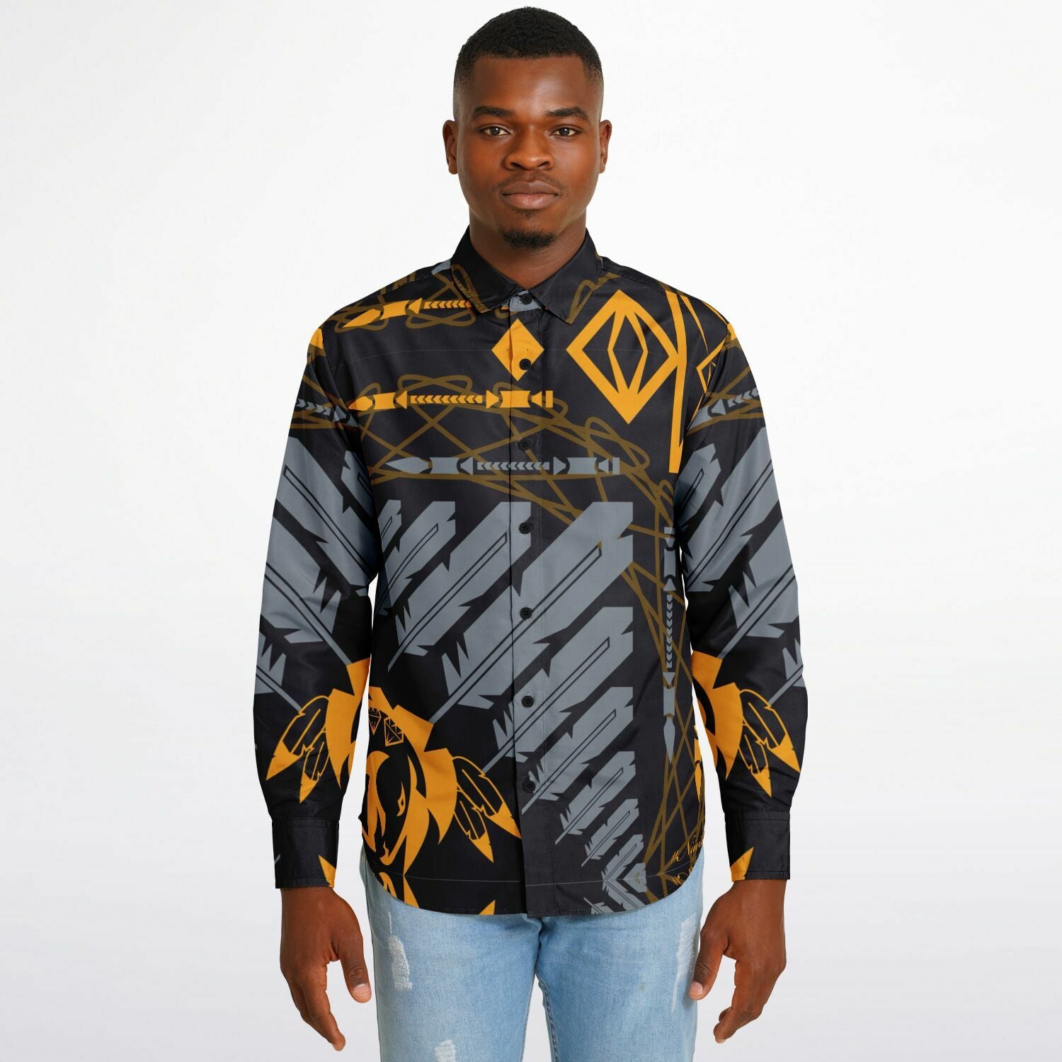 $NiieihiiNookei Long Sleeve Button Down Shirt - AOP