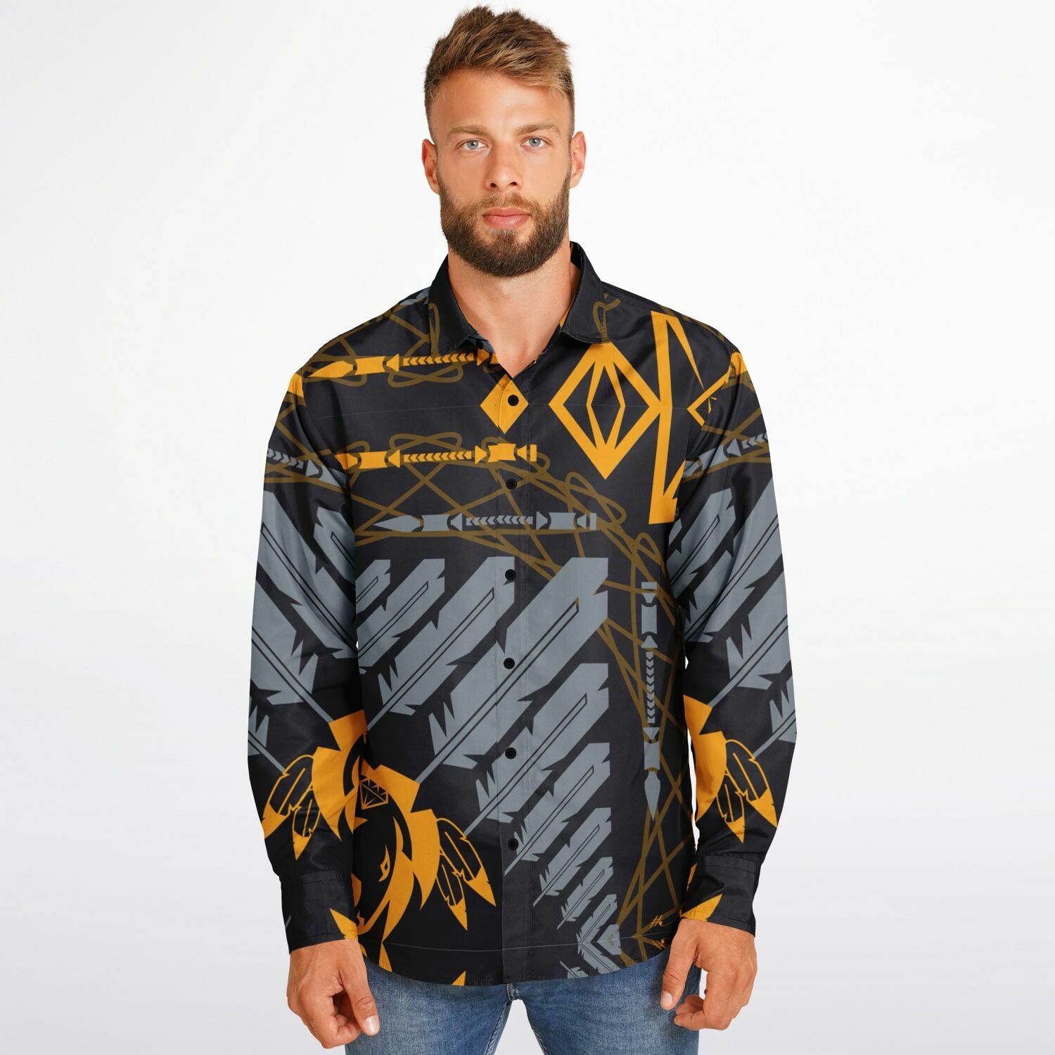 $NiieihiiNookei Long Sleeve Button Down Shirt - AOP