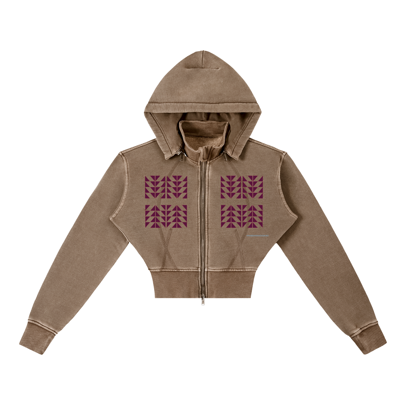 $NiieihiiNookei Vintage Washed Cropped Fleece Hoodie