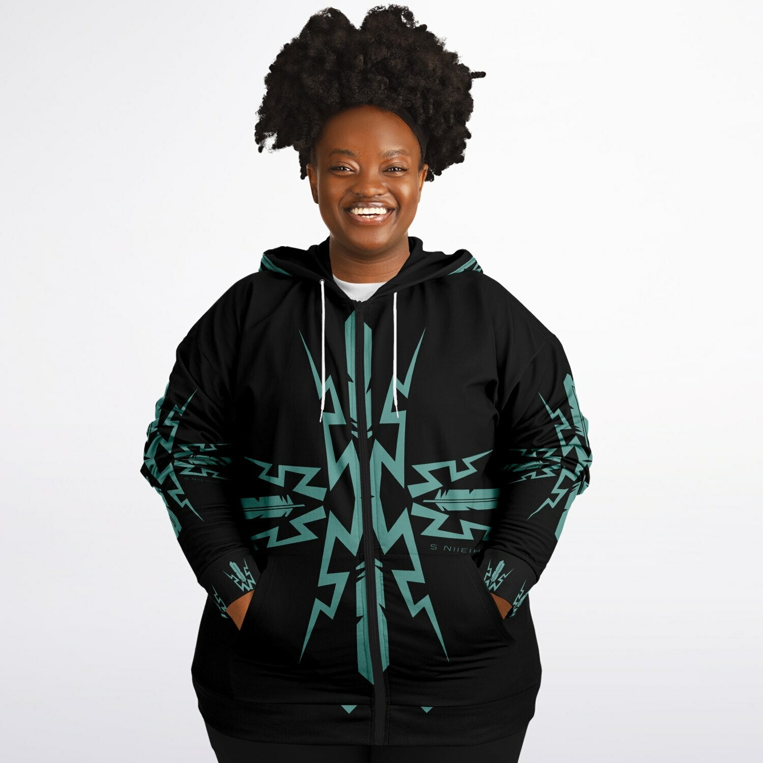 $NiieihiiNookei Plus-size Ziphoodie - AOP