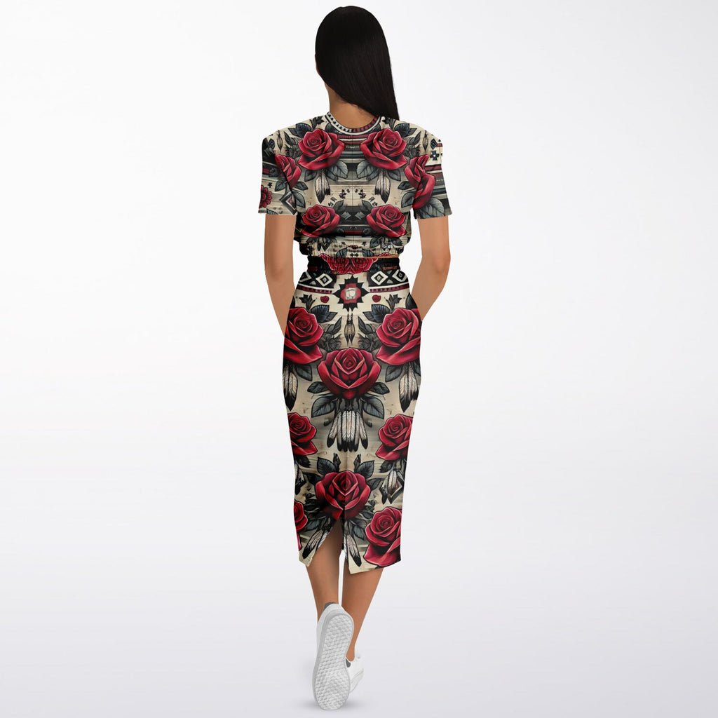 $NiieihiiNookei Athletic Cropped Short Sleeve Sweatshirt and Long Pocket Skirt Set – AOP