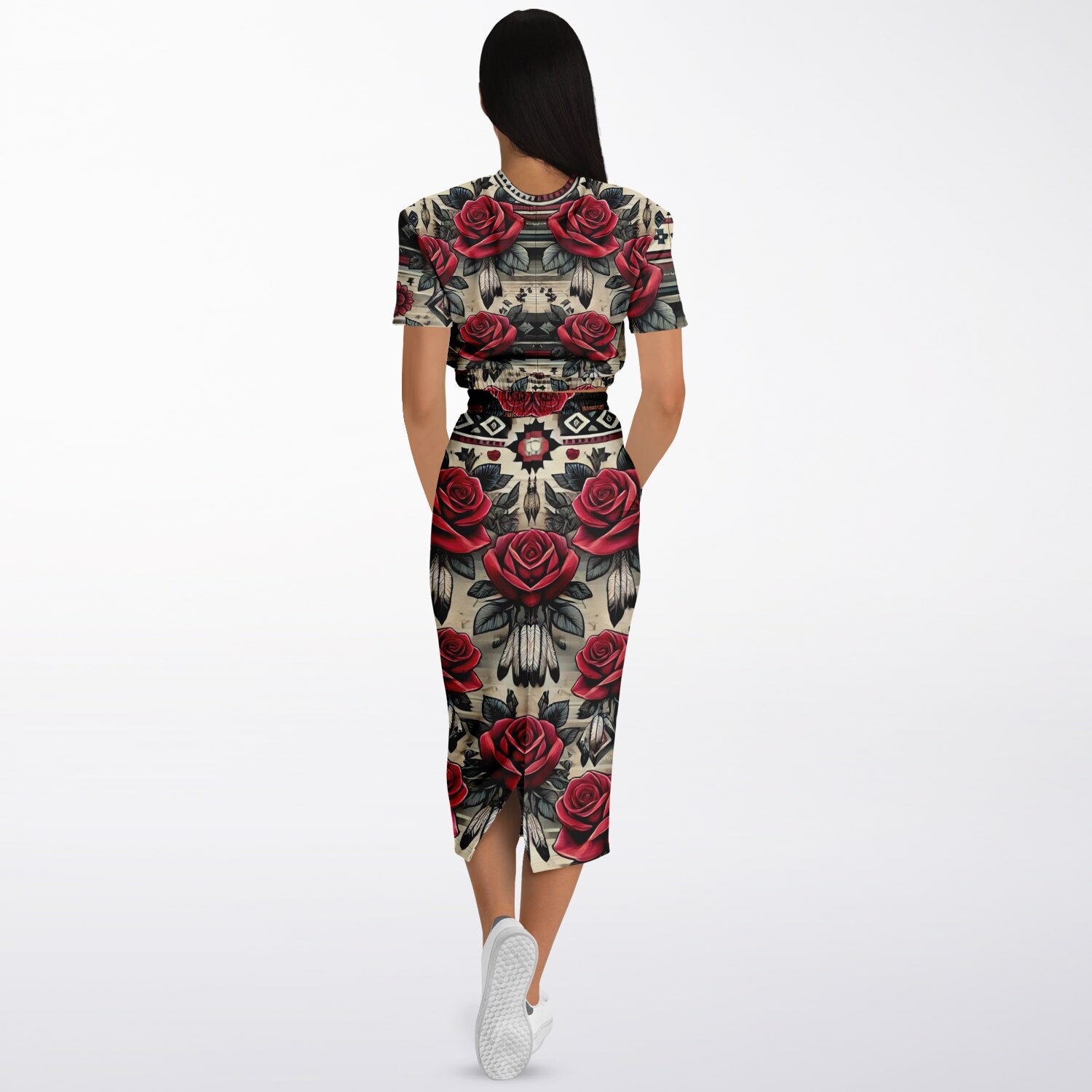 $NiieihiiNookei Athletic Cropped Short Sleeve Sweatshirt and Long Pocket Skirt Set – AOP