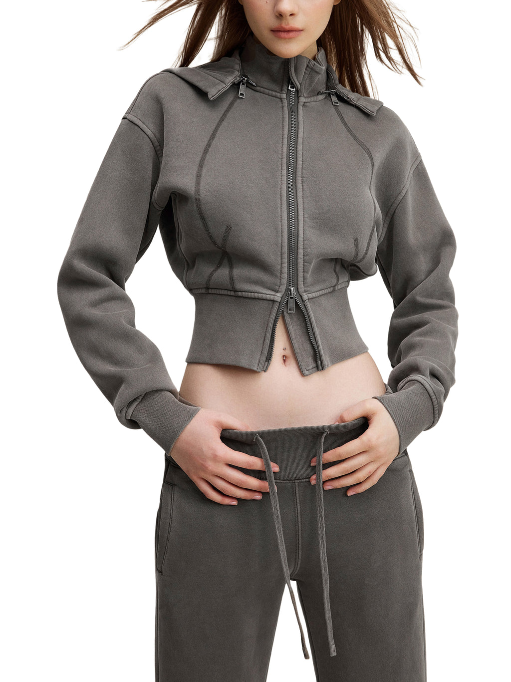 $NiieihiiNookei Vintage Washed Cropped Fleece Hoodie