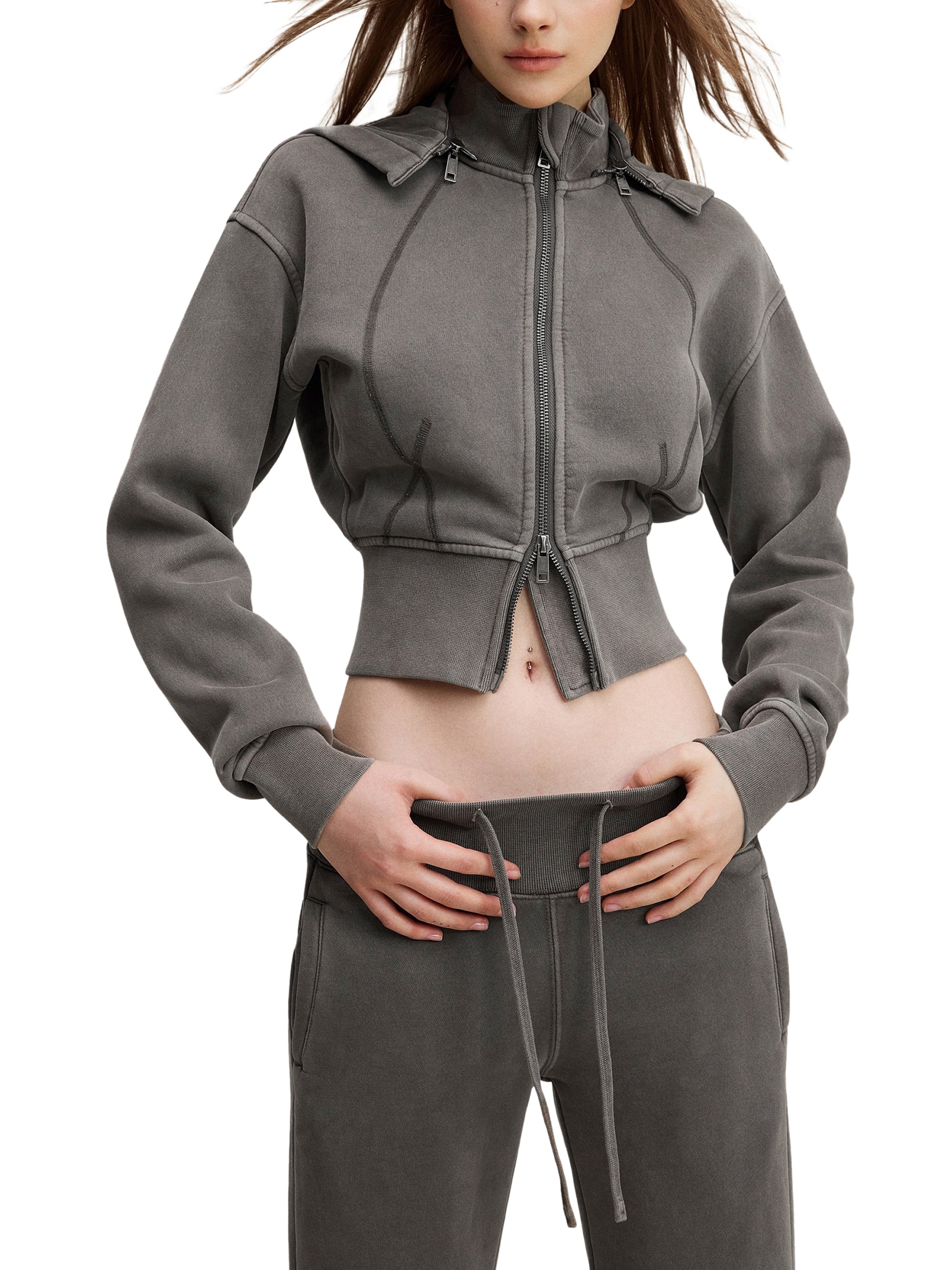 $NiieihiiNookei Vintage Washed Cropped Fleece Hoodie