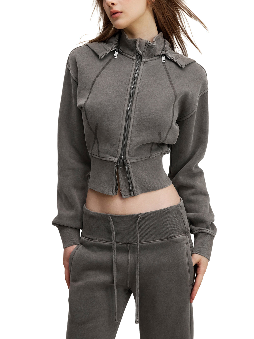 $NiieihiiNookei Vintage Washed Cropped Fleece Hoodie