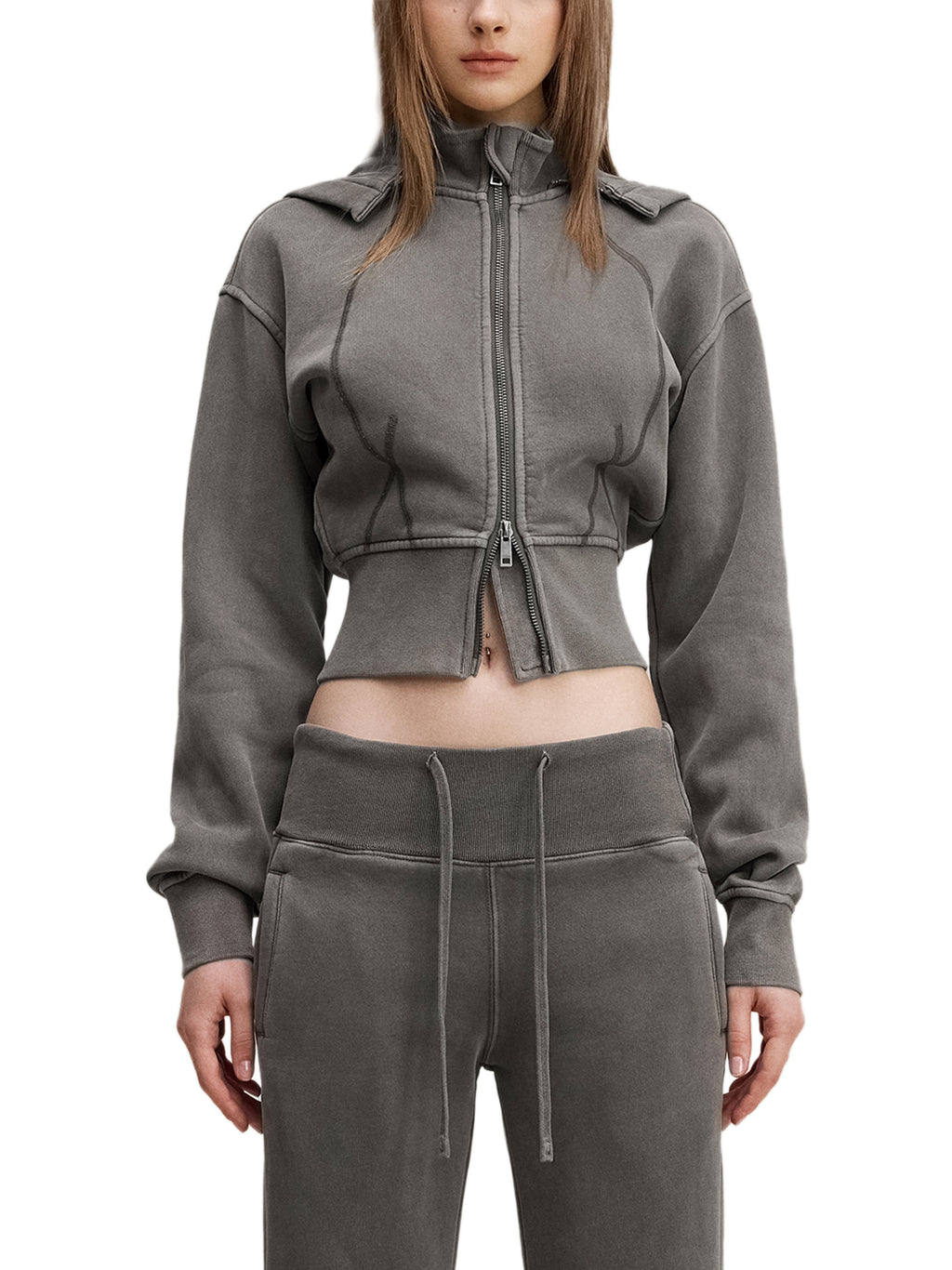 $NiieihiiNookei Vintage Washed Cropped Fleece Hoodie