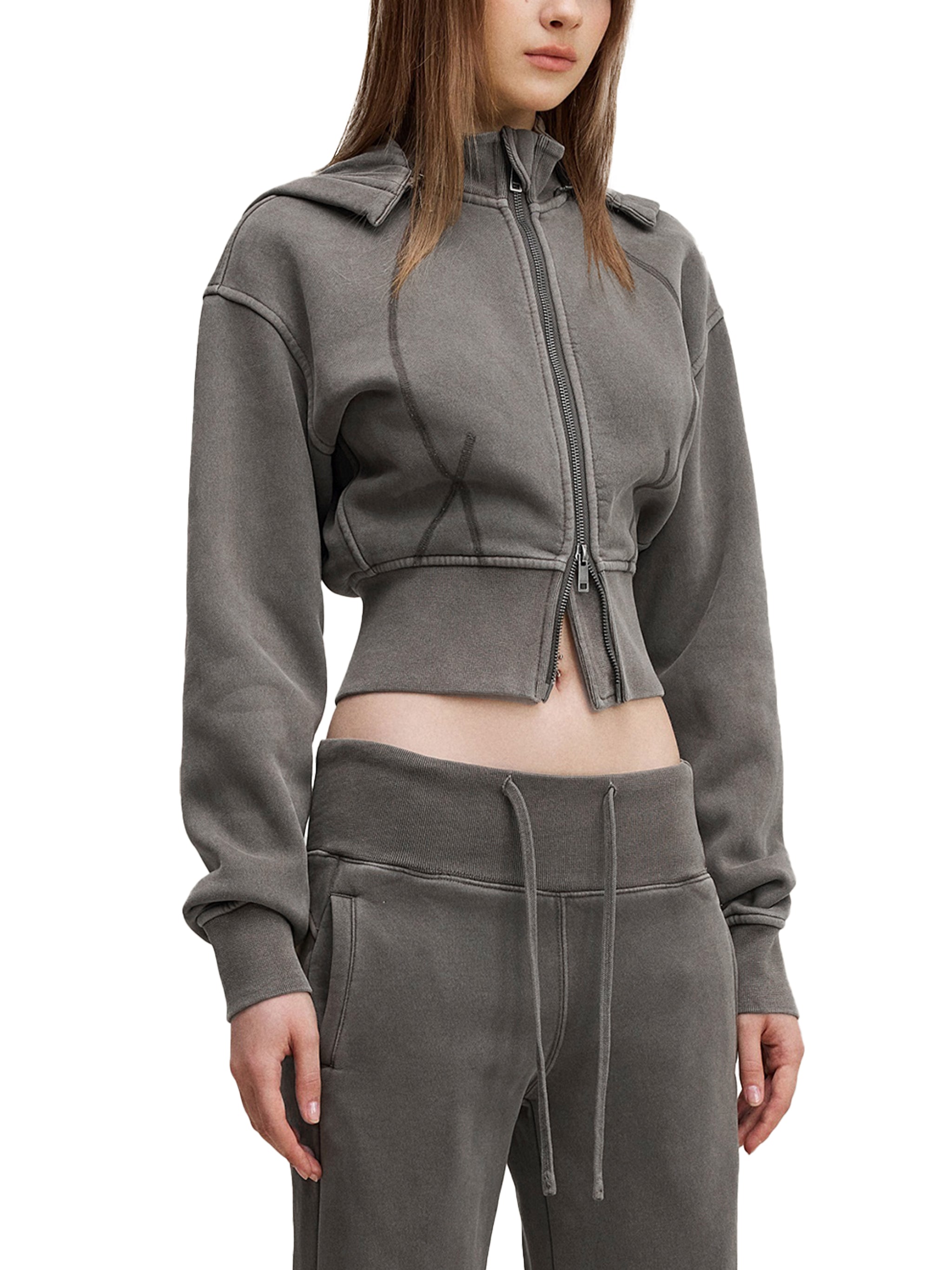 $NiieihiiNookei Vintage Washed Cropped Fleece Hoodie